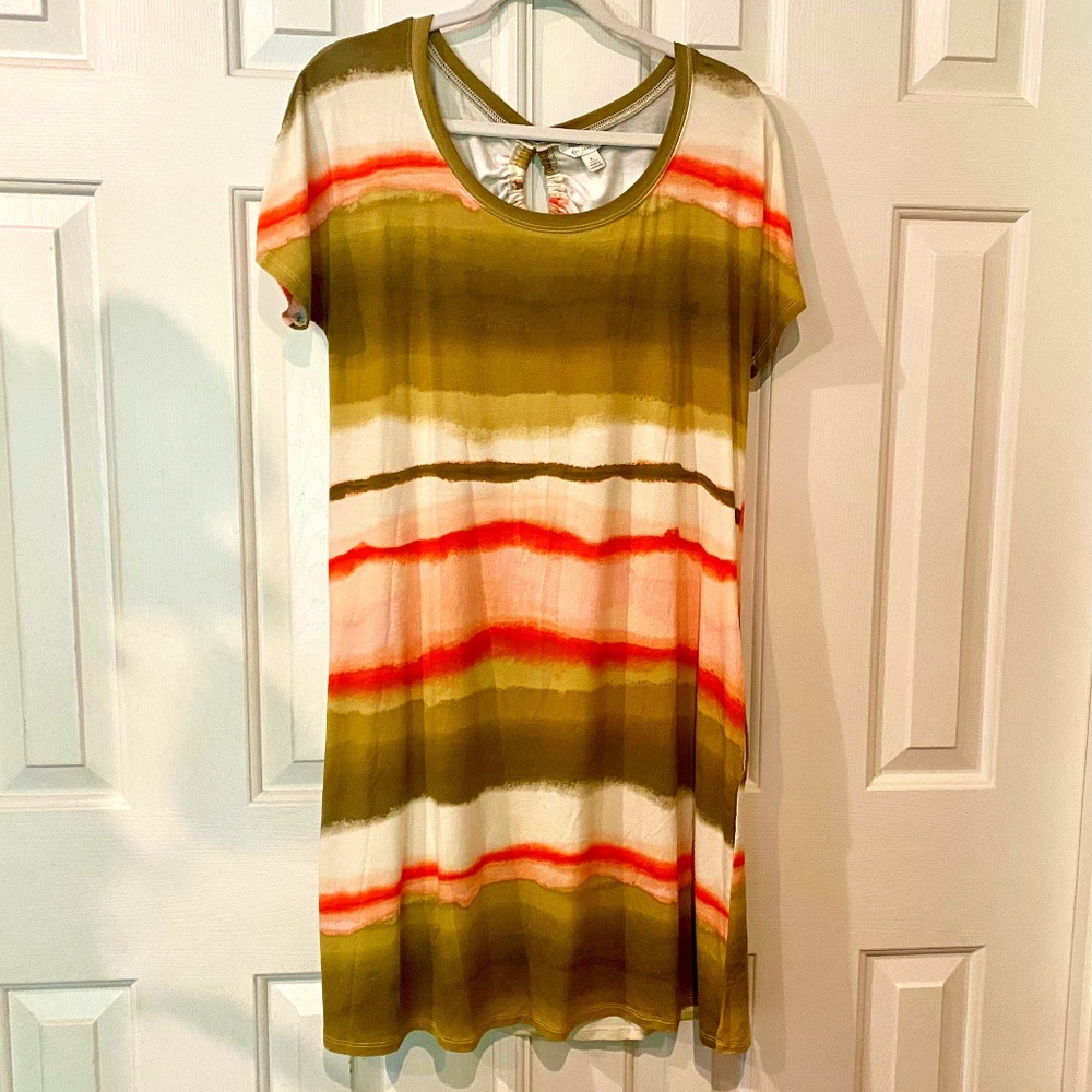 EST 1946 Large Soft T-shirt Dress Open back with tie Beach Cruise Summer Stripes